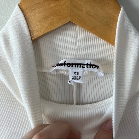 REFORMATION Sai Mixed Media Mock Neck Organic Cotton Dress Ivory Size XS NWOT - Picture 6 of 8